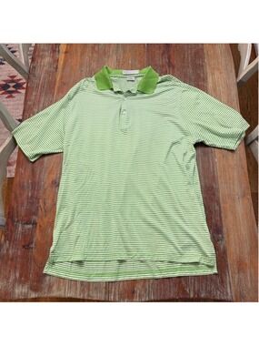 Martin Golf Mens Large Polo Shirt Green White Striped Pima Cotton Short Sleeve